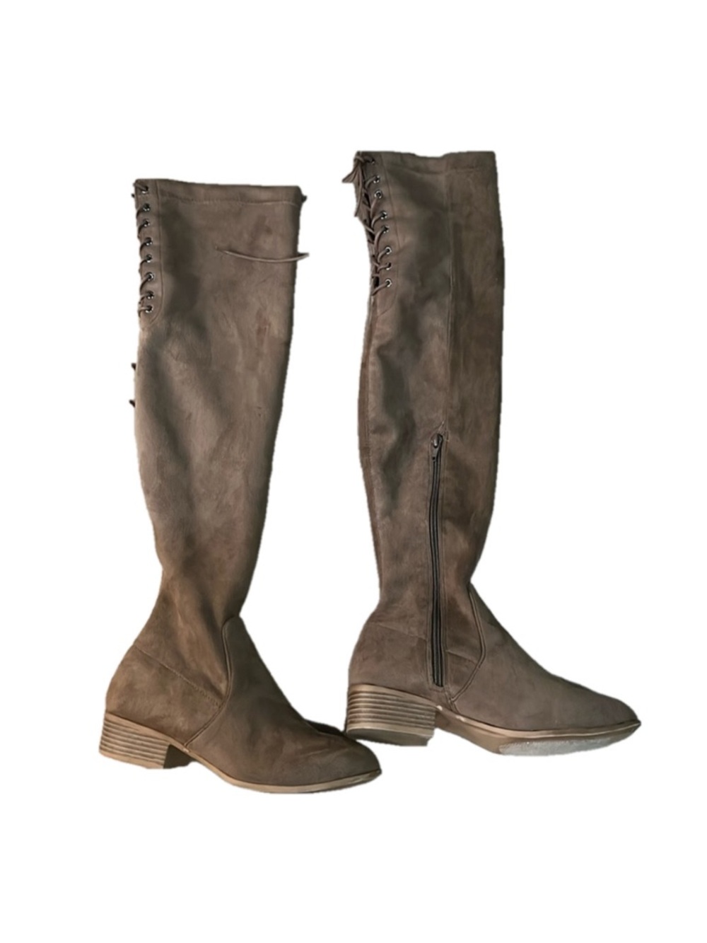 BONNIBEL Women's faux dark tan  suede high boots  size 6.5